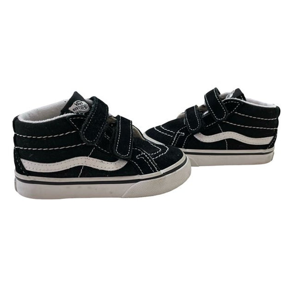 Vans Black & White Mid - Top Velcro Sneakers - Size 6.5 - Bounce Mkt