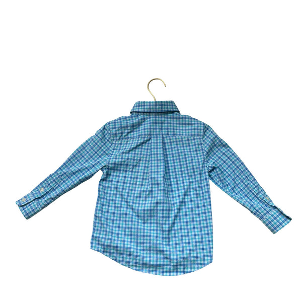 Vineyard Vines Aqua Blue, Blue & Ivory Plaid Button Down Shirt - Size 2 - Bounce Mkt
