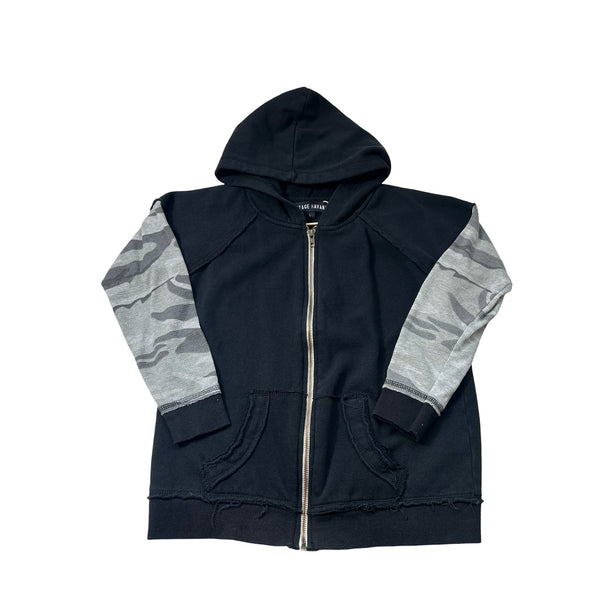 Vintage Havana Black & Gray Camo Sleeves Zip Up Hooded Sweatshirt - Size L (14) - Bounce Mkt