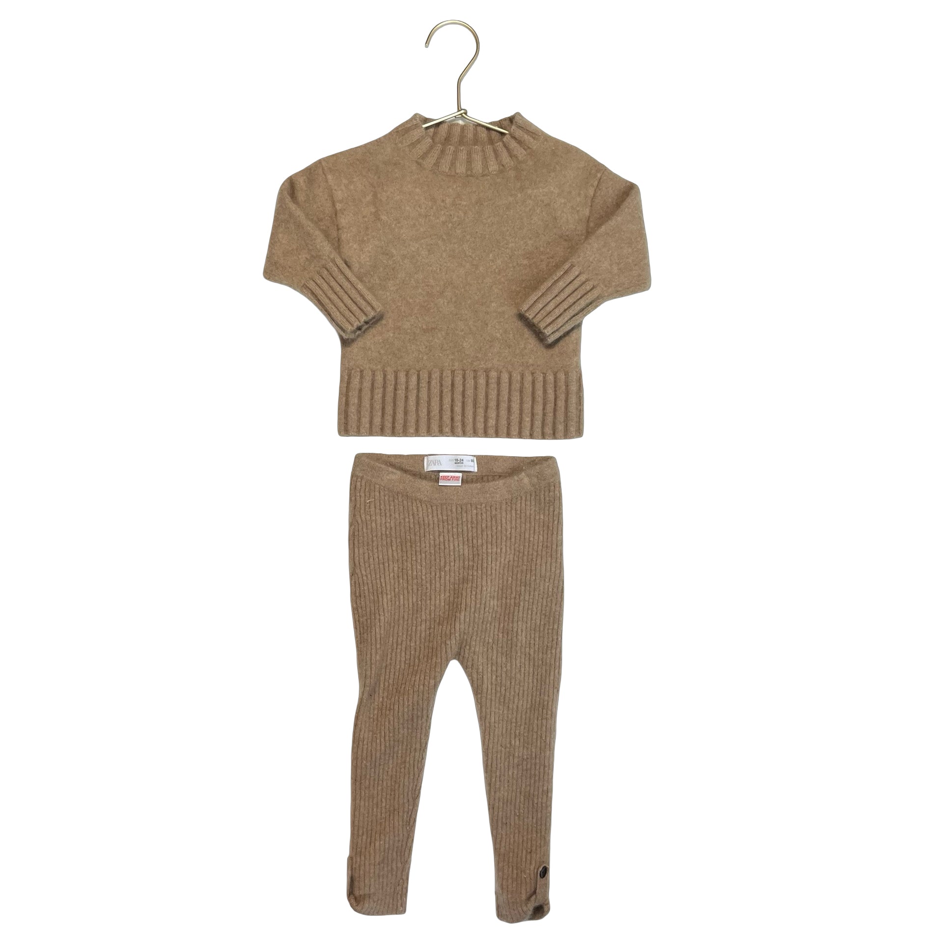 Zara 100% Cashmere Tan Sweater & Leggings Set - Size 18 - 24 Mo - Bounce Mkt