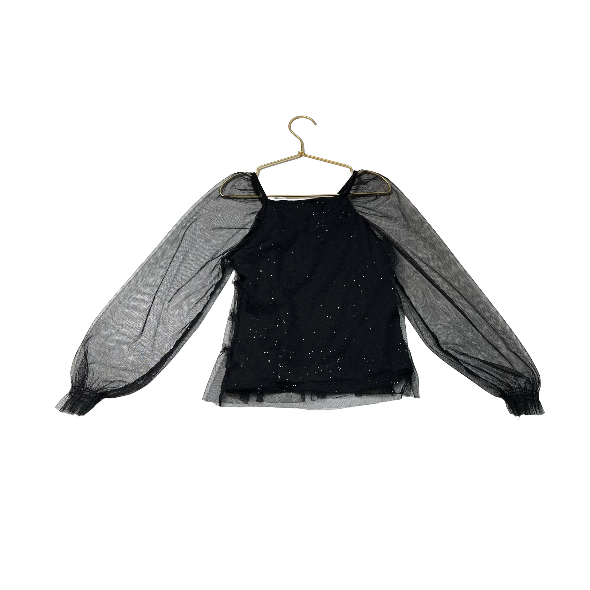 Zara Black Sparkle Sheer Sleeve Tulle Shirt - Size 9/10 - Bounce Mkt