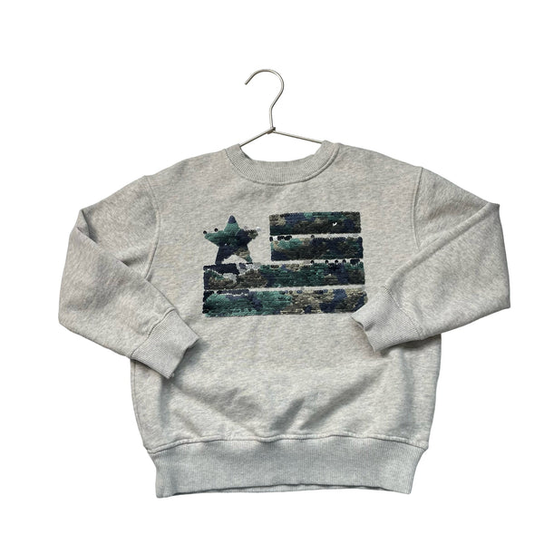 Zara Light Gray Star & Stripes Flip Sequin Sweatshirt - Size 9 - Bounce Mkt
