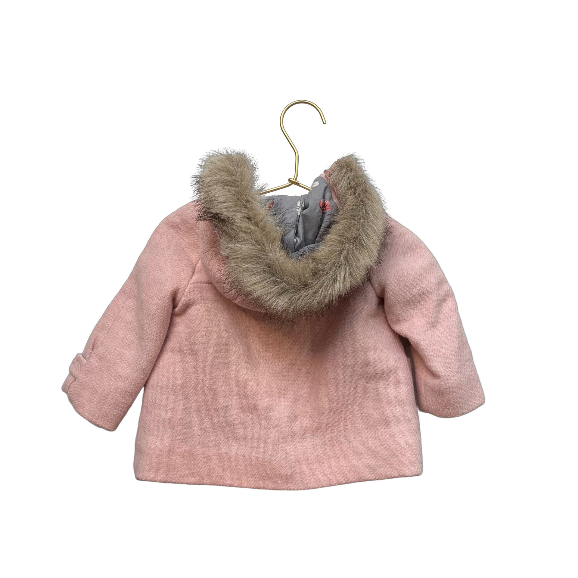 Zara Pink Coat, Faux Fur Hood Trim - Size 6 - 9 Mo - Bounce Mkt