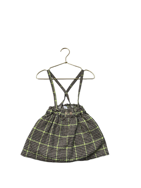 Zara Tan, Black Neon Green Plaid Suspender Skirt - Size 2 - 3 - Bounce Mkt