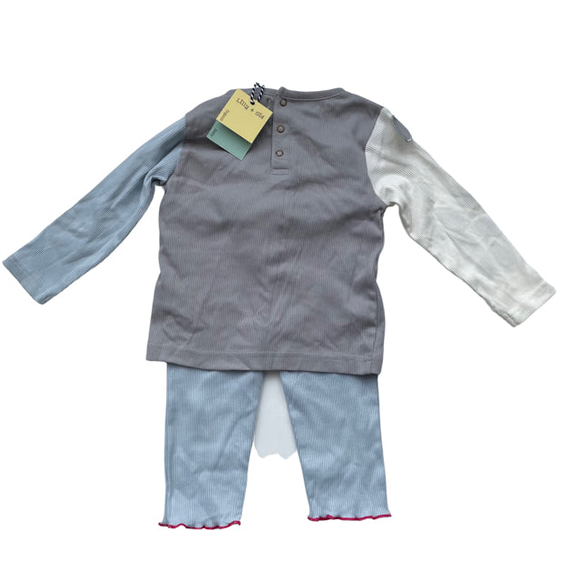 Lilly + Sid Set: Gray Dog Sleeve Shirt  & Blue Pants with Tags - Size 12-18 Mont