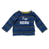 Mots D'Enfant Blue Stripe 'Trop Beau' Long Sleeve Top - Size 12 Months