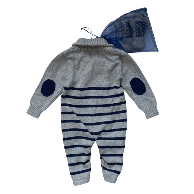 Andy & Evan Gray & Navy Knit One Piece & Booties - Size 6-9 Months - Bounce Mkt