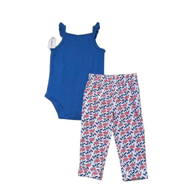 Carter's 2 Piece Blue Onesie & Floral Pants Set with Tags - Size 18 Mo - Bounce Mkt