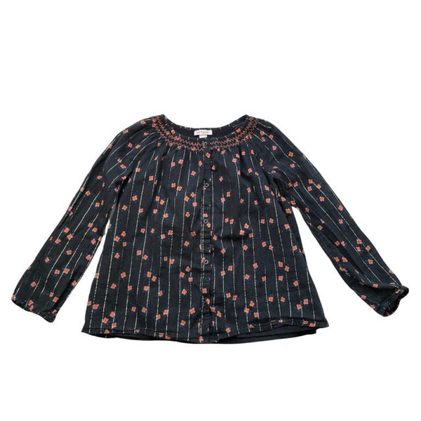 Cat & Jack Black & Pink Floral Pinstripe Shirt - Size M(7/8) - Bounce Mkt