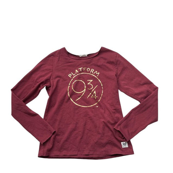 H&M Burgundy Red & Gold Harry Potter 'Platform 9 3/4 Long Sleeve Shirt - Size 12 - Bounce Mkt