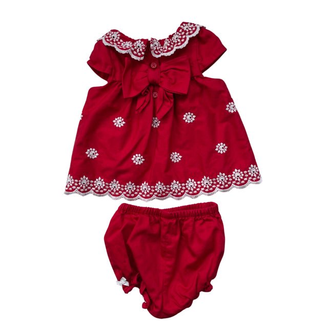 Janie and Jack Red & White Eyelet Flower Dress & Bloomer - Size 0-3 Months - Bounce Mkt