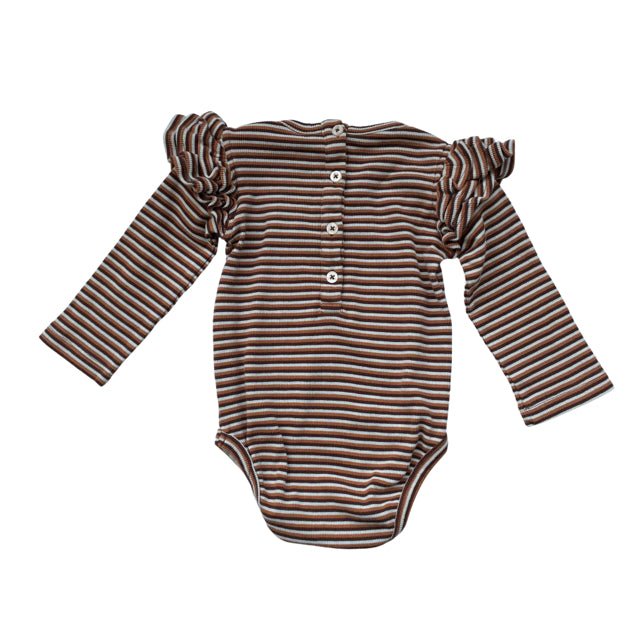 Kate Quinn Brown Striped Ribbed Top Onesie - Size 18-24 Mo - Bounce Mkt