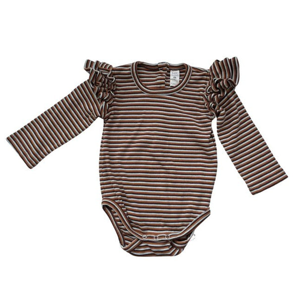 Kate Quinn Brown Striped Ribbed Top Onesie - Size 18-24 Mo - Bounce Mkt