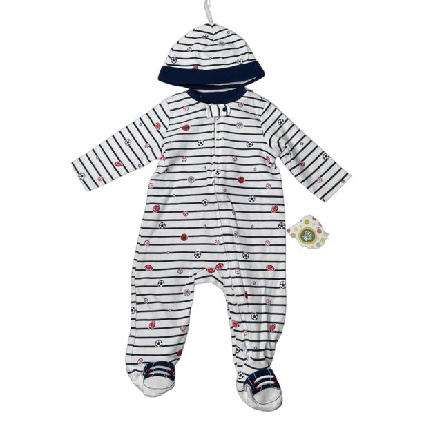 Little Me Navy & White Sports Ball Footie & Hat with Tags - Size 6 Mo - Bounce Mkt