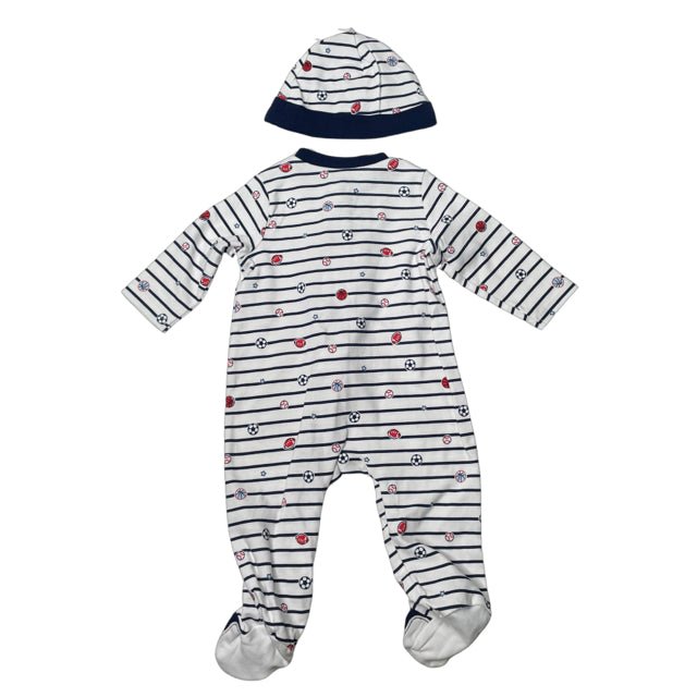 Little Me Navy & White Sports Ball Footie & Hat with Tags - Size 6 Mo - Bounce Mkt