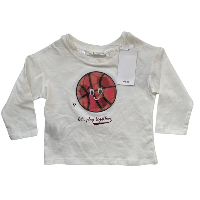 Mango White Ball 'Let's Play Together' Long Sleeve TShirt with Tag - Size 6-9 M - Bounce Mkt