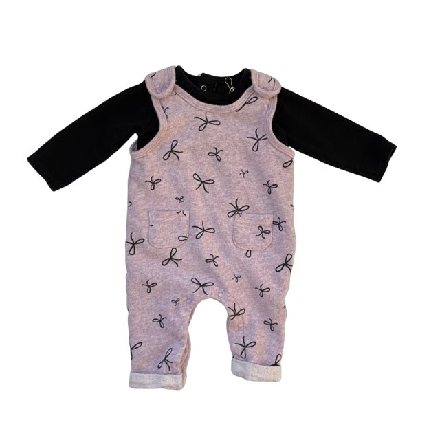 Petit Lem Lavender Bow Print Overall & Black Shirt - Size 3 Mo - Bounce Mkt