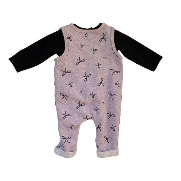 Petit Lem Lavender Bow Print Overall & Black Shirt - Size 3 Mo - Bounce Mkt