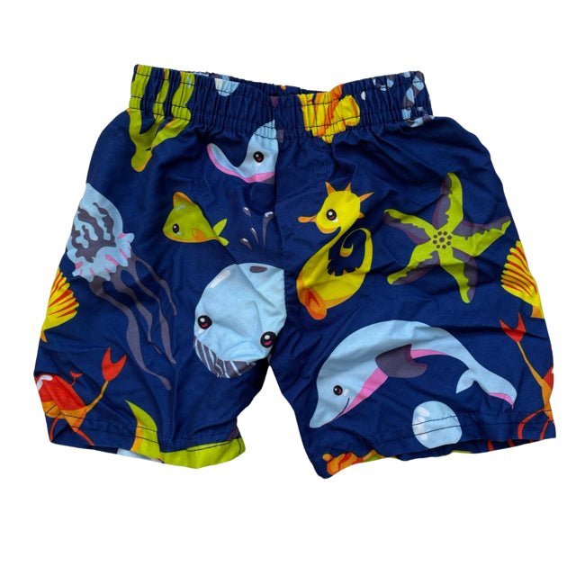 Sweet & Soft Navy & Multicolor Fish Swim Shorts - Size 12 Months - Bounce Mkt