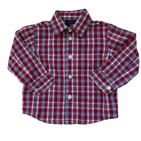 Tommy Hilfiger Red, Ivory & Blue Plaid Long Sleeve Button Down Shirt - Size 18 M - Bounce Mkt