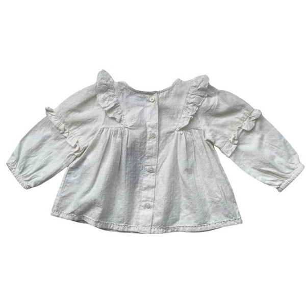 Zara Ivory Ruffle Trim Long Sleeve Shirt with Tag - Size 1-3 Months - Bounce Mkt