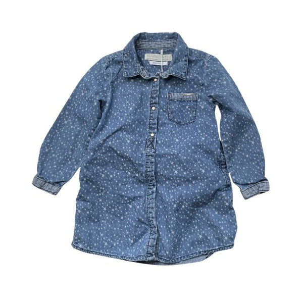 Zara Size 3T Blue Chambray Button Down Star Print Shirt Dress - Bounce Mkt